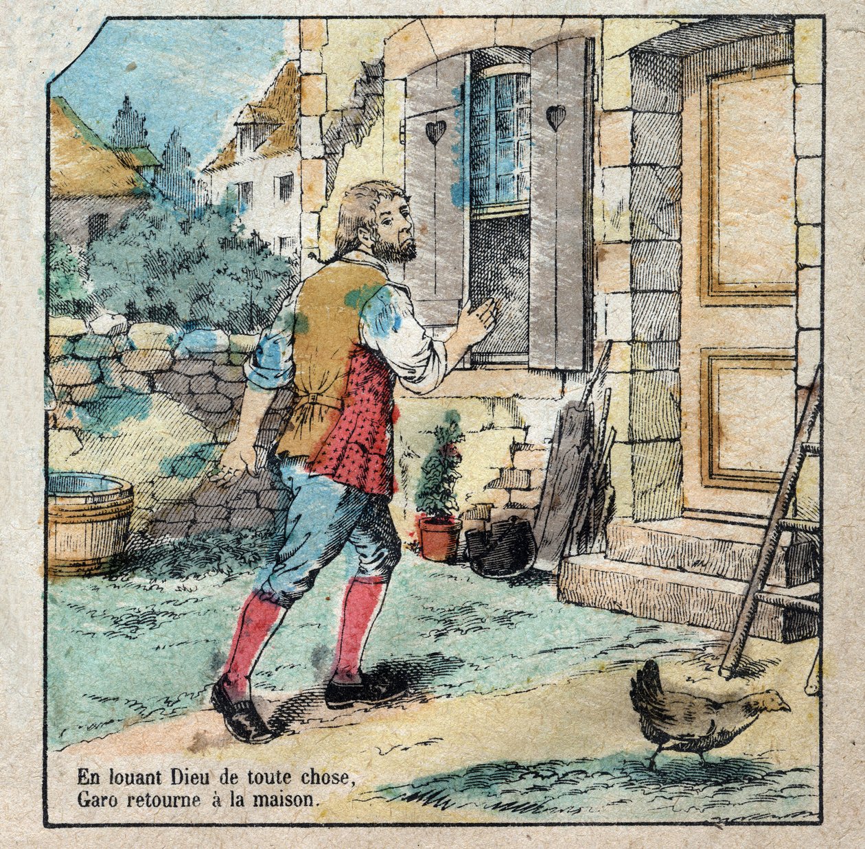 Žalud a dýně. Bajky Jean de La Fontaine (1621-95). Vyobrazení Epinalu z konce 19. století. od French School