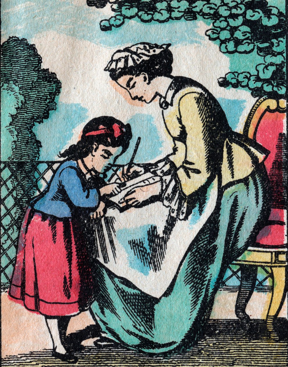 Aktivity pro dívky z dobrých rodin: hodina čtení - Epinal obrázek - 19. století (rytina) od French School