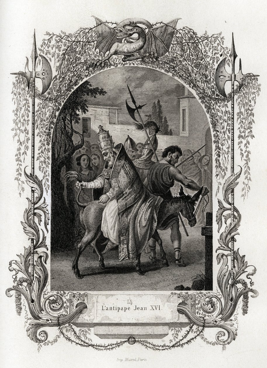 Antipapež Jan XVI. (997 až 998). Rytina k ilustraci Histoire des Popes od Maurice Lachatre (1814-1900), Librairie du Progres, Paříž. od French School