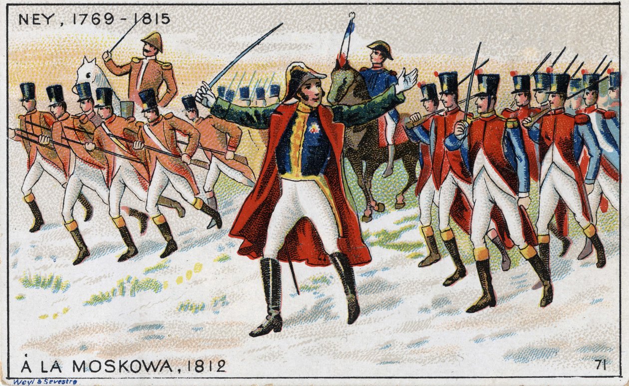 Armees Napoleona a generála Michela Neye (1769-1815) (Marechal Ney) připraveny vyhrát bitvu u Moskovy (také bitvu u Borodina) v Rusku od French School