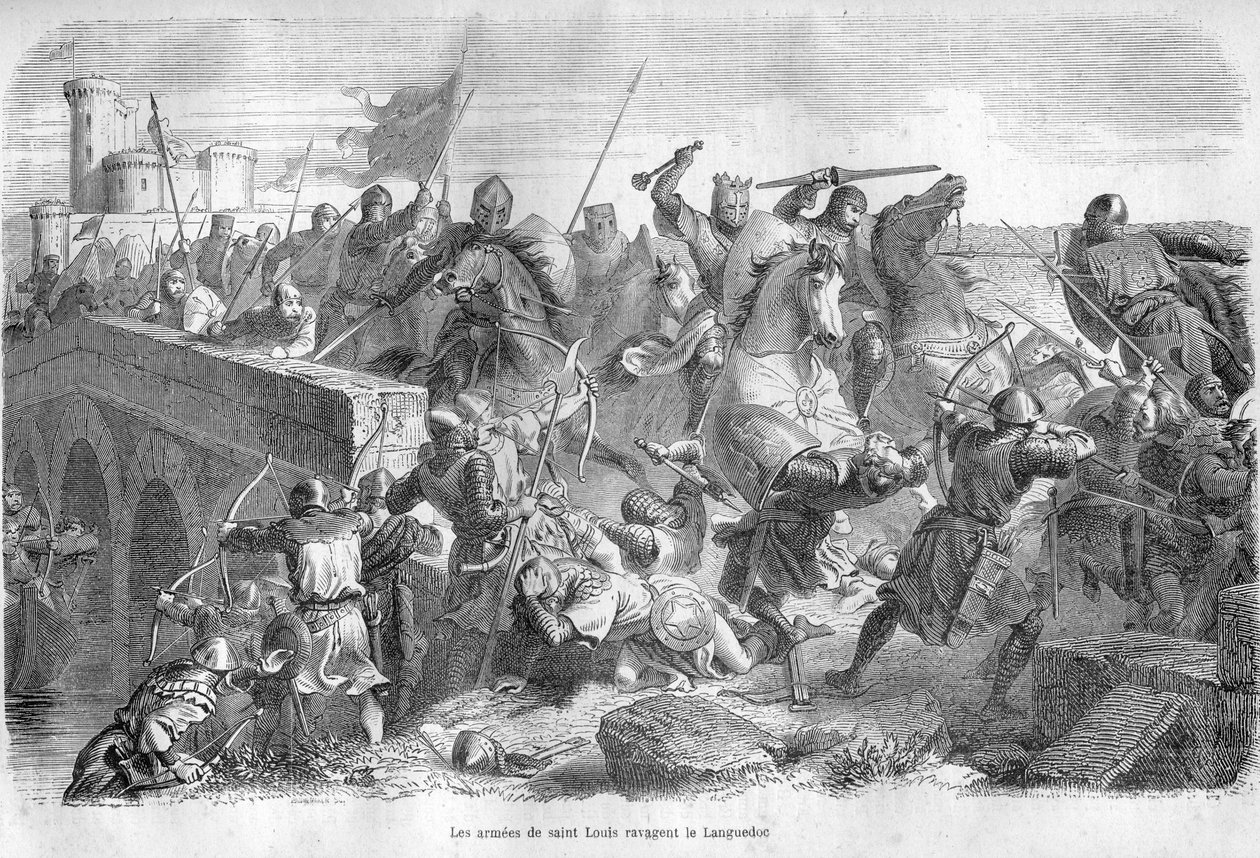 Armees of Saint Louis ravent Languedoc ve 13. století - - Rytina do „Historie papežů“ (...) Zločiny královny, krále a císařů v průběhu staletí“ od Maurice Lachatre od French School
