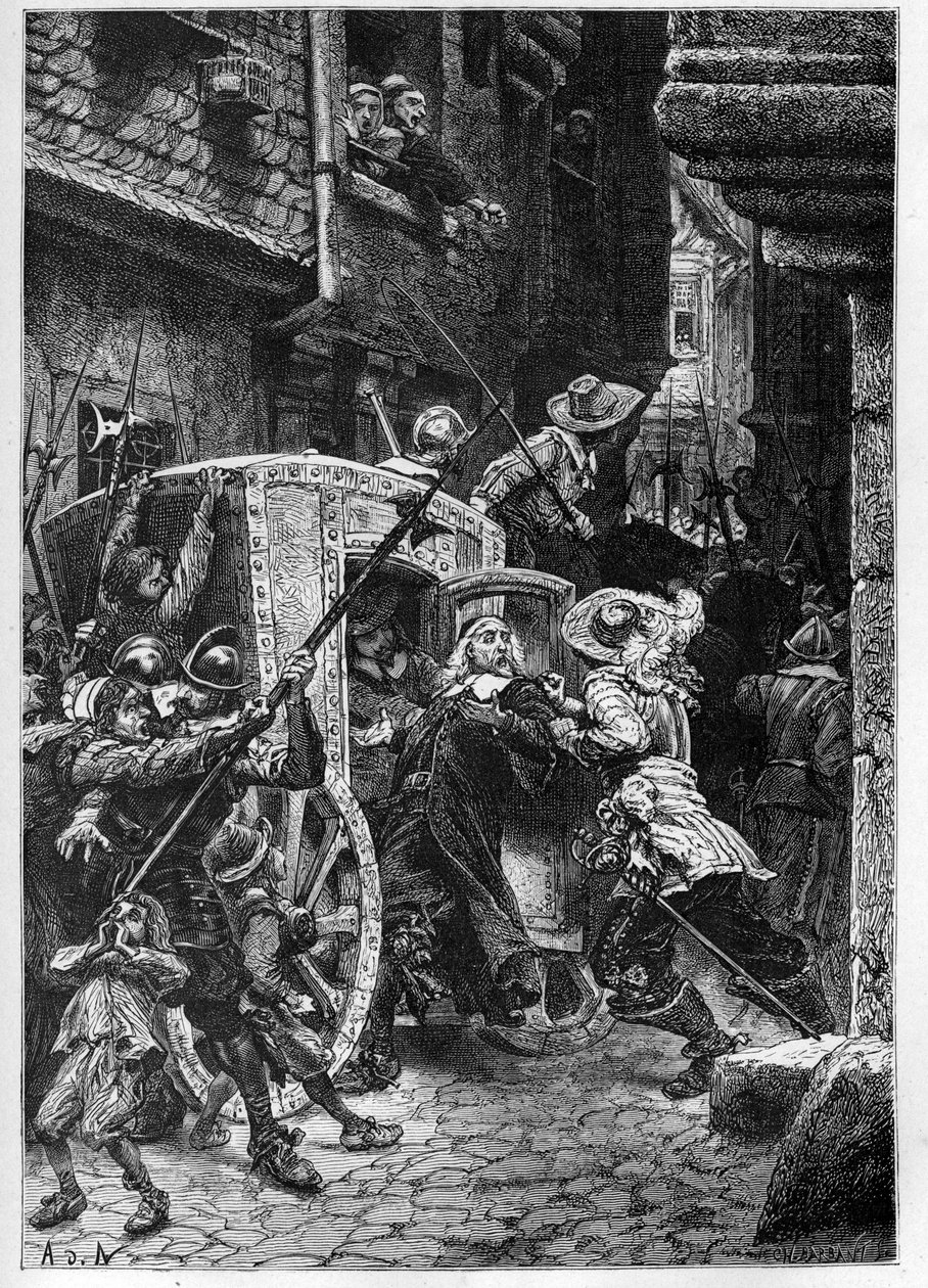 Zatčení Pierra Broussela (1575-1654) v roce 1648 na příkaz Anny Rakouské (1601-1666), což vyvolalo pozdvižení lidu (dny barikád) a Frondu - Zatčení Pierra de Brousel, radního v r. Pařížský parlament, zvaný Otec od French School