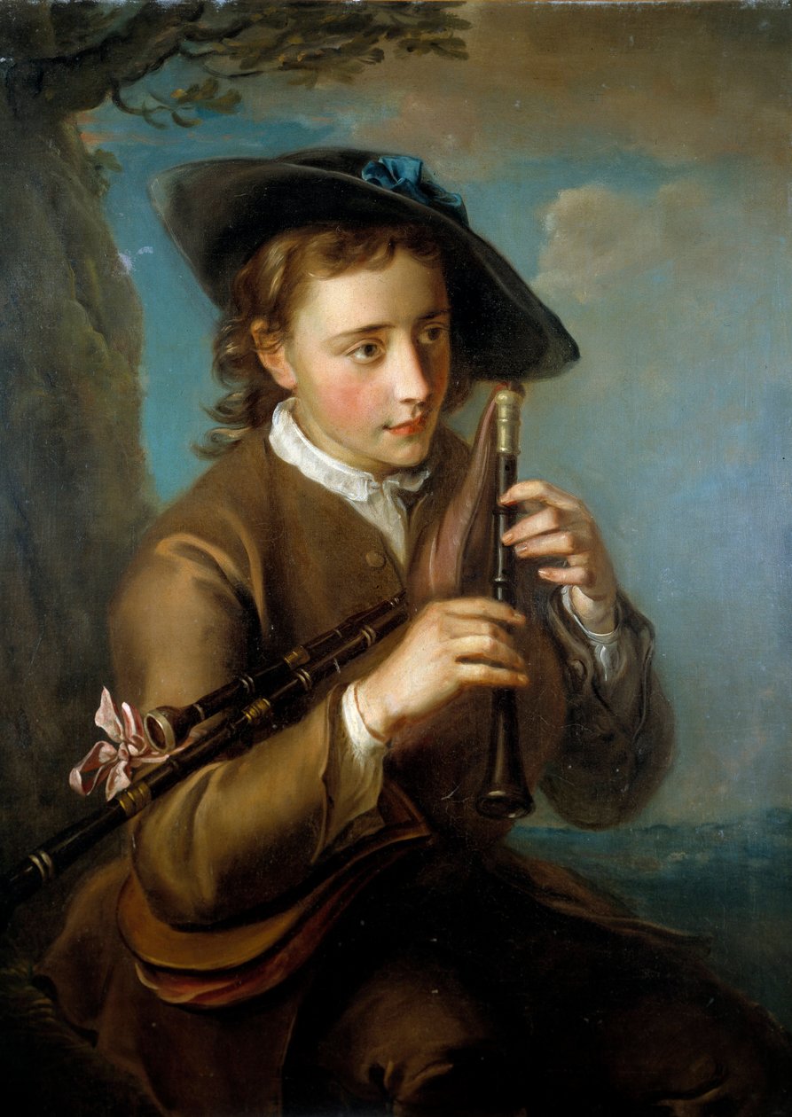 Hráč na dudy Malba francouzské školy. 18. století od French School