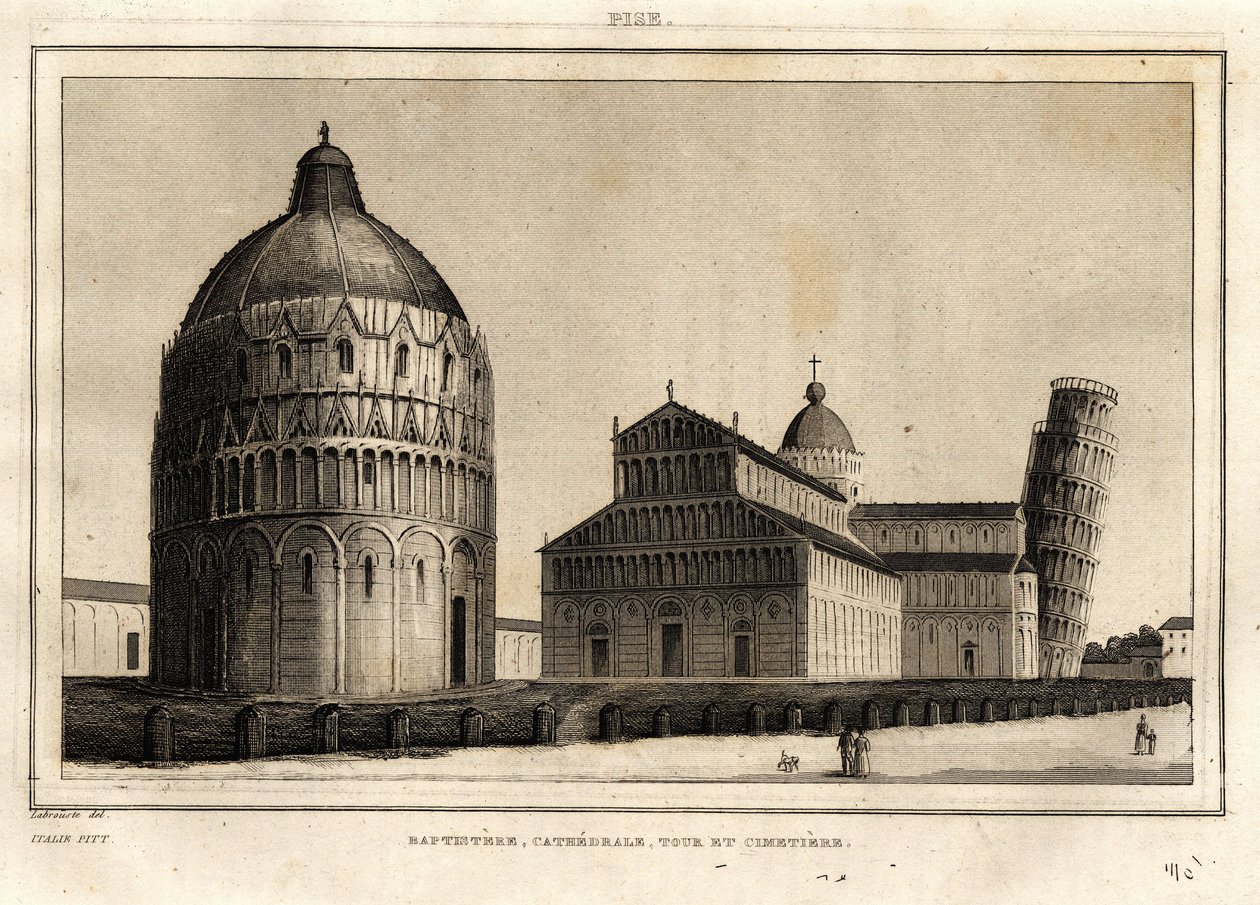 Baptistere, katedrála, věž a hřbitov v Pise od French School