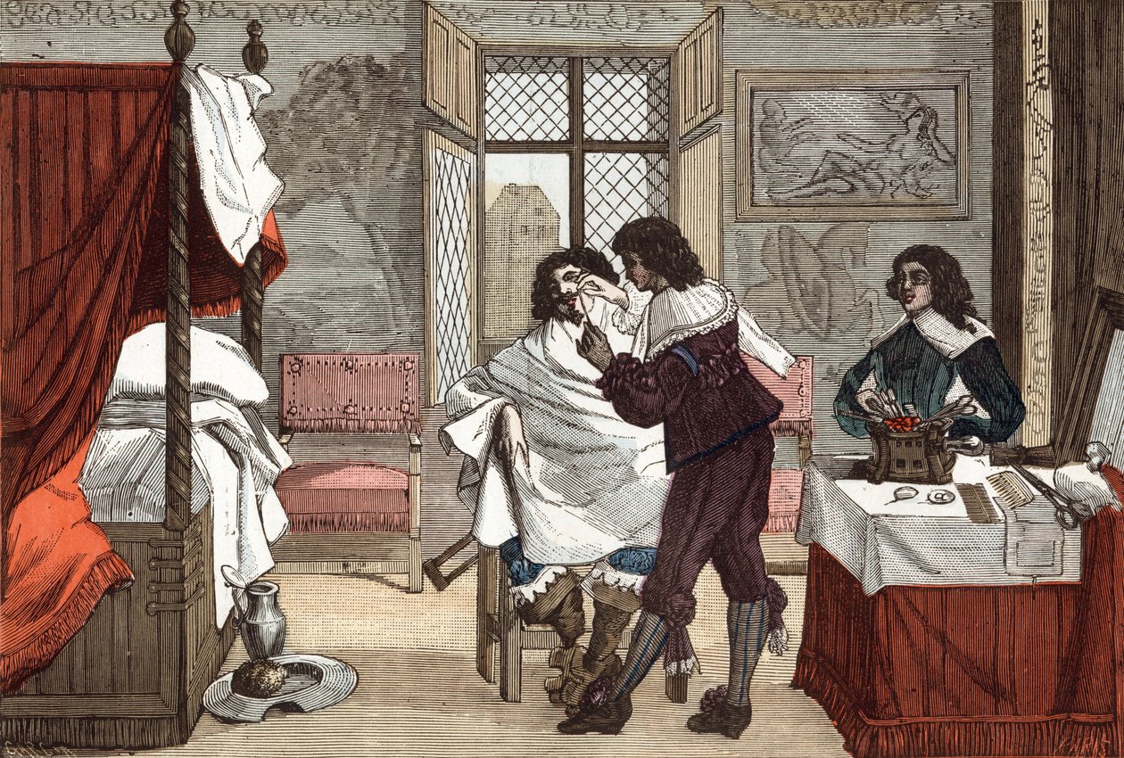 Holič, Francie, rytina Abrahama Bosse (1604-1676), c. 1640, rytina z "Paris a travers les siecles" tomeV od French School
