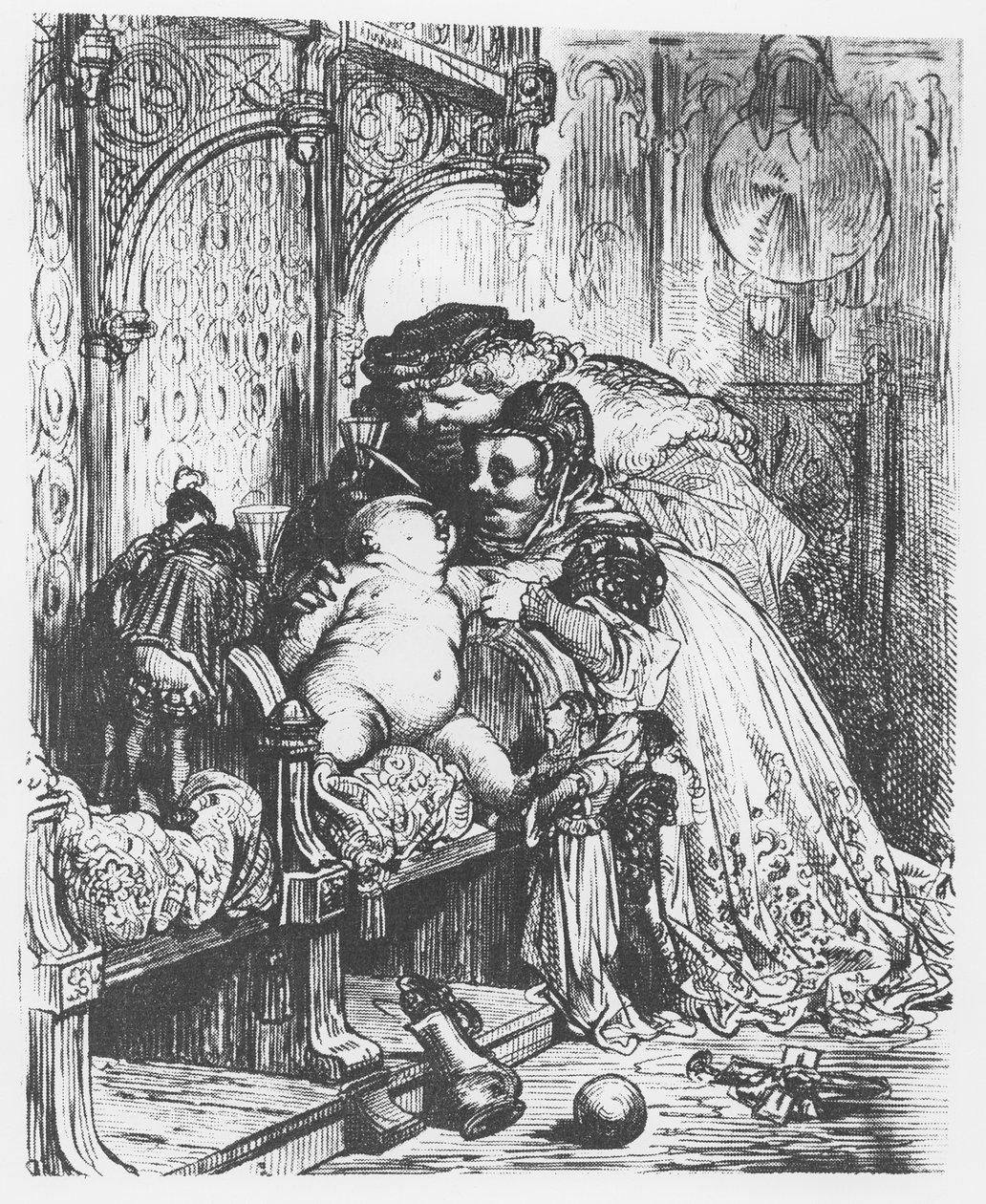 Zrození Pantagruela, ilustrace z „Gargantua a Pantagruel“, od Françoise Rabelaise (rytina) od French School