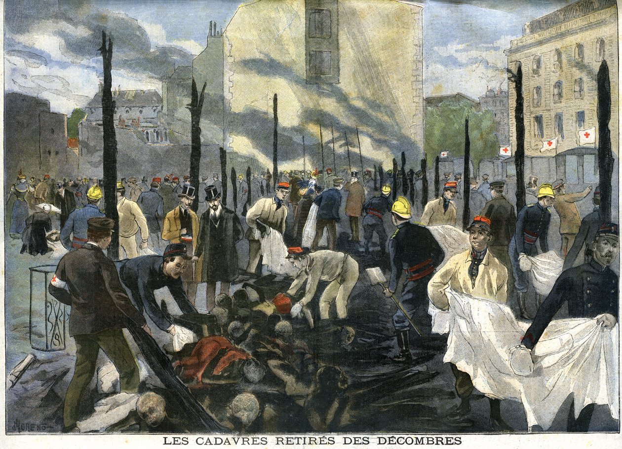 Charité-basaarin polttaminen, ruumiit, jotka pelastajat poistivat raunioista od French School