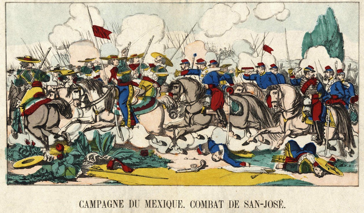 Kapitán Foucauldu v bitvě u San Jose (San Jose) během mexické kampaně (1862-1867), epinální obraz 19. století od French School