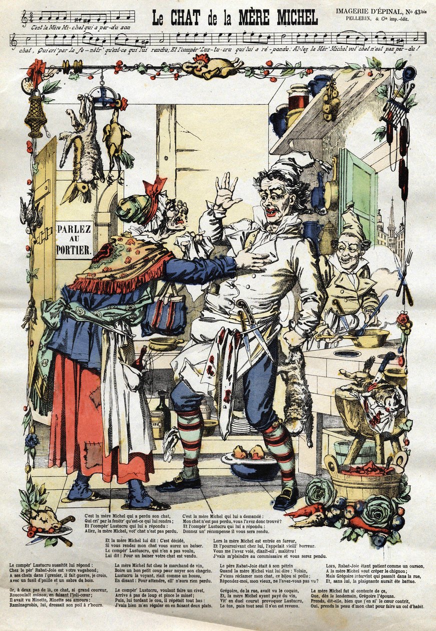 Kočka matky Michel. Populární písnička. Obrázek Epinal od French School