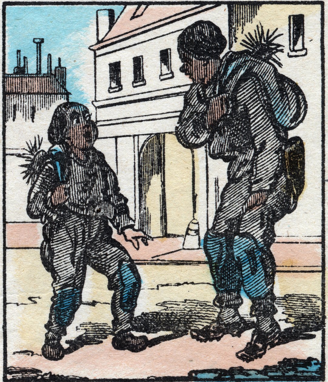 Kominík. Rytina „“La chanson des metier““. Epinal imaging, konec 19. století. Soukromá sbírka od French School