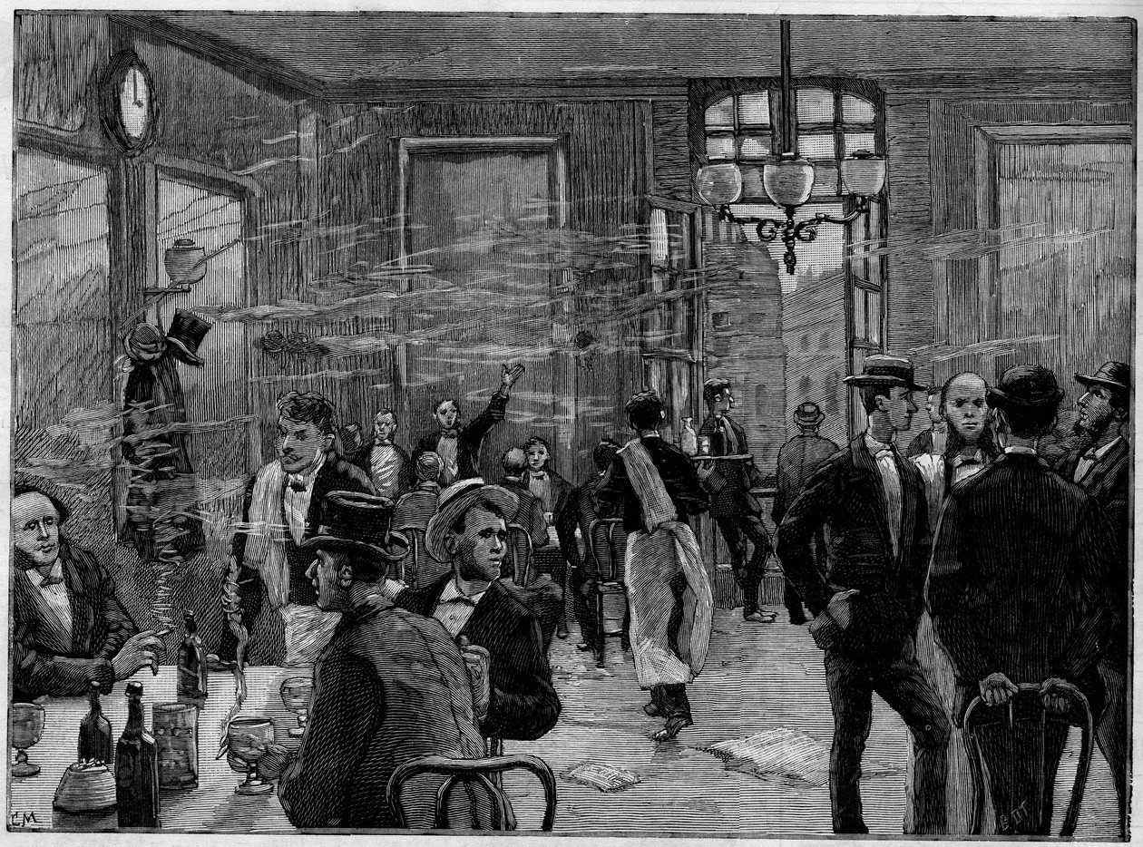Chlapci s kávou v podniku na Rue Montmartre v Paříži, In „The Illustrious World““ 1886. od French School