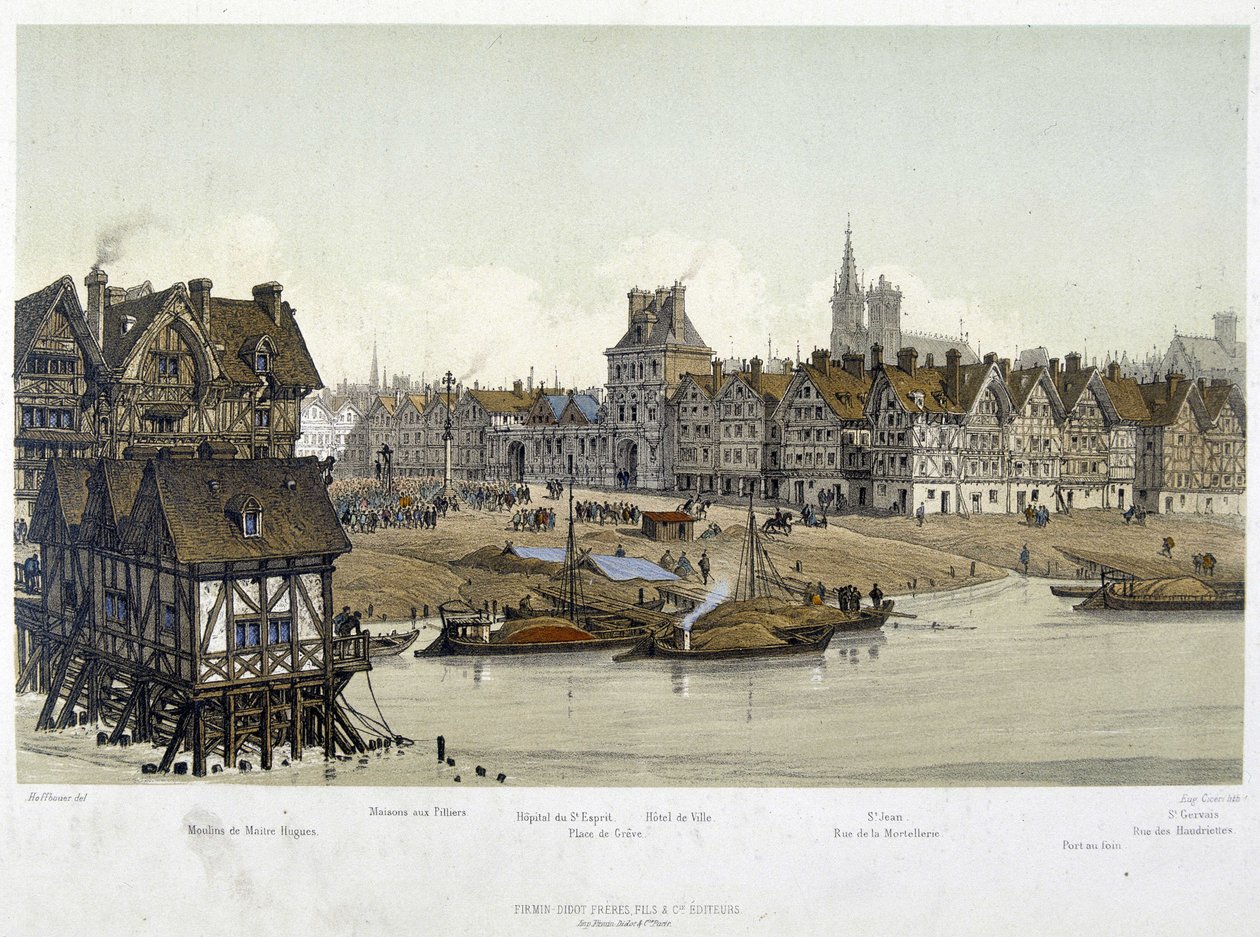 Čtvrť hotelu de Ville de Paris v roce 1583 – v „Paříži v průběhu věků: chrám a rue Royale“, konec 19. století od French School