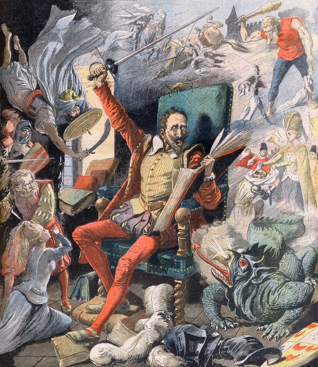 Sen Dona Quijota. Le Reve de Don Quijote (Miguel De Cervantes) - ilustrace pro Le petit Journal, 21. května 1905. od French School