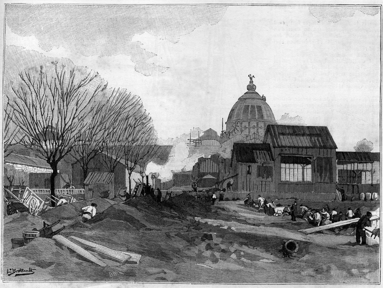 Místo pro zemní práce pro instalaci monumentální fontány v Paříži pro světovou výstavu v roce 1889. od French School