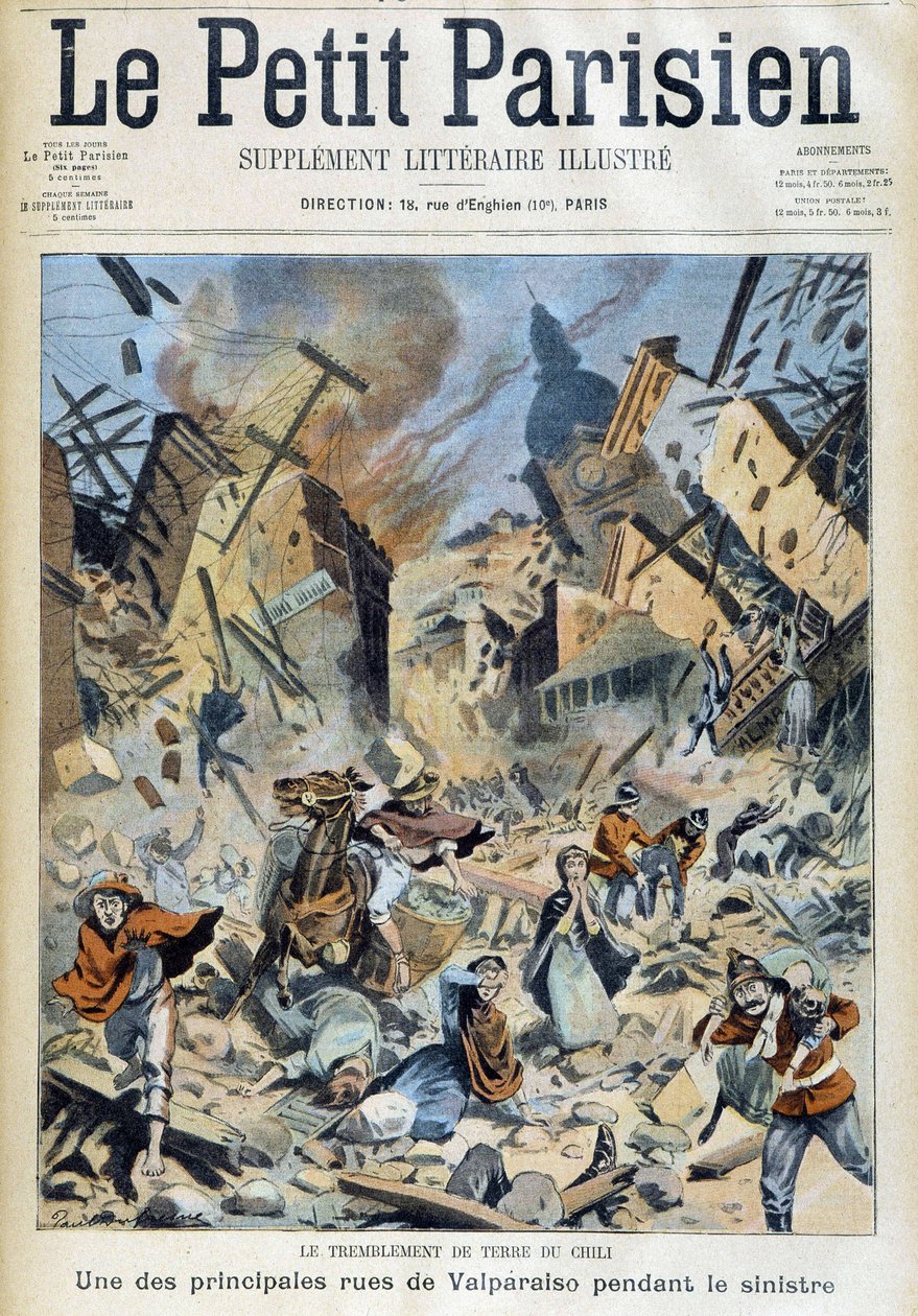 Zemětřesení v Chile: Valparaiso během katastrofy - v „“The Little Parisian““ z 9.9.1908 od French School