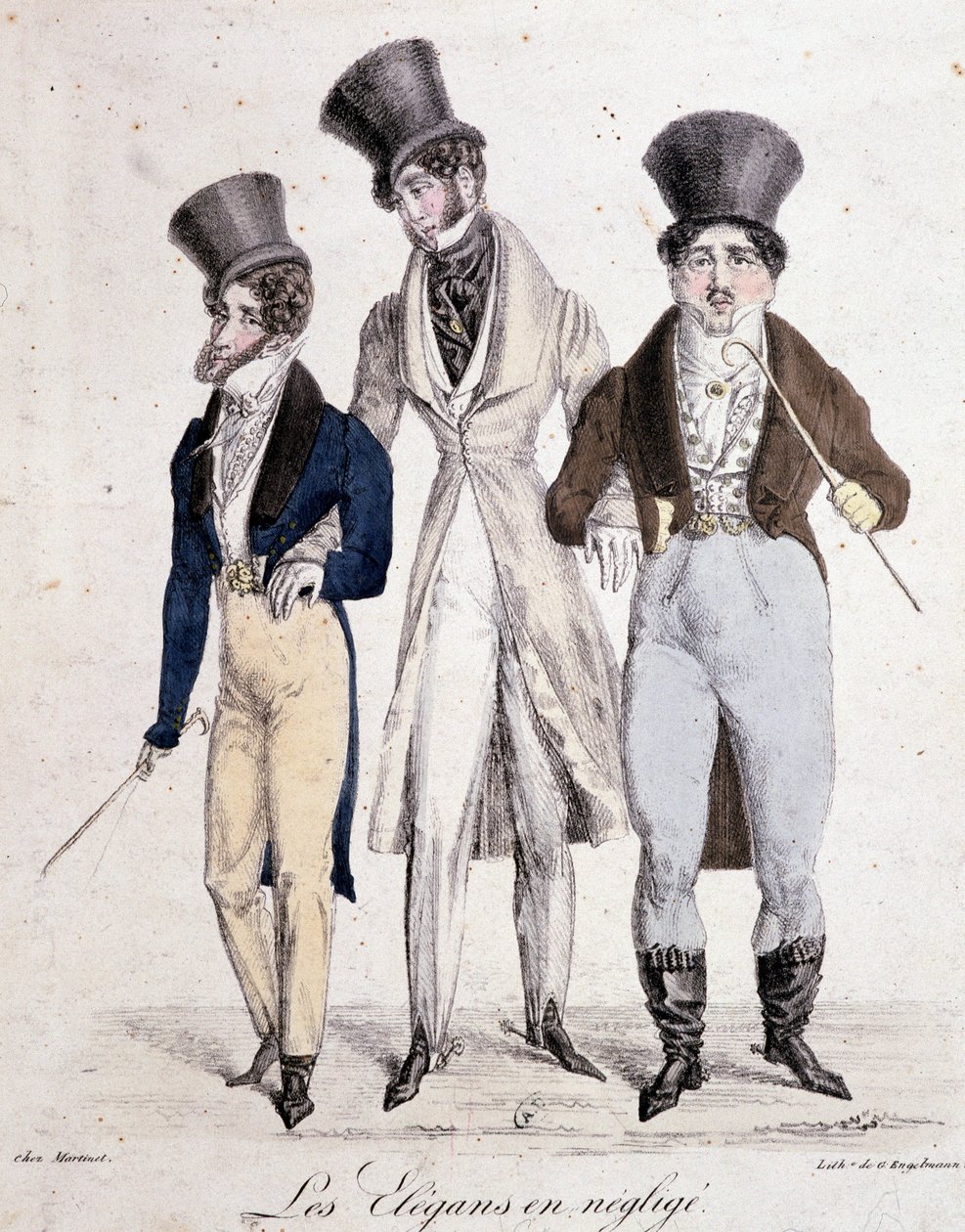 Elegantní v zanedbané péči, tři domy v obleku - litho od French School