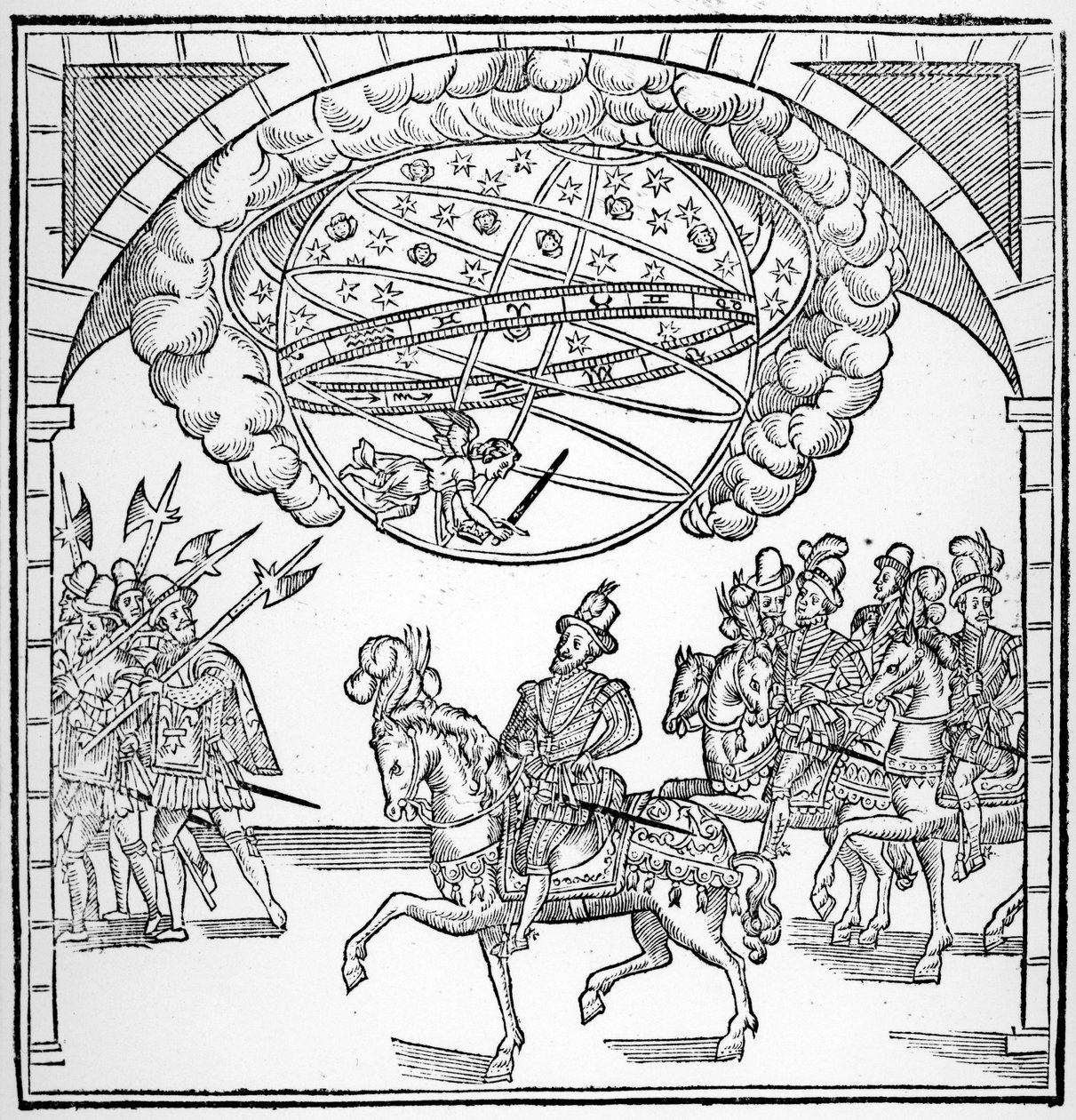 Vstup Jindřicha IV do Rouenu, ilustrace z „Discours de la Ioyeuse et triomphante entree de Henry IIII faicte en sa ville de Rouën“, vydané v roce 1599 od French School