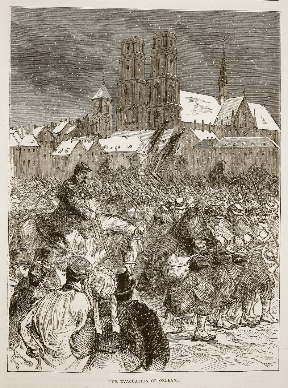 Evakuace Orleans, prosinec 1870, ilustrace z Cassells Historie války mezi Francií a Německem, 1870-1871 od French School