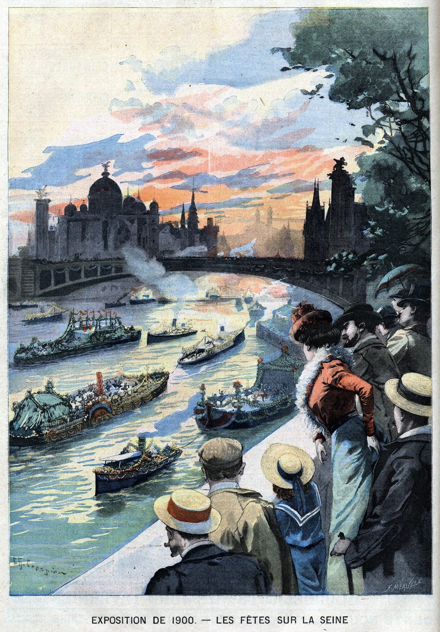 Hostiny na Seině v Paříži během světové výstavy v roce 1900 - v „“Le Petit Parisien““ od French School