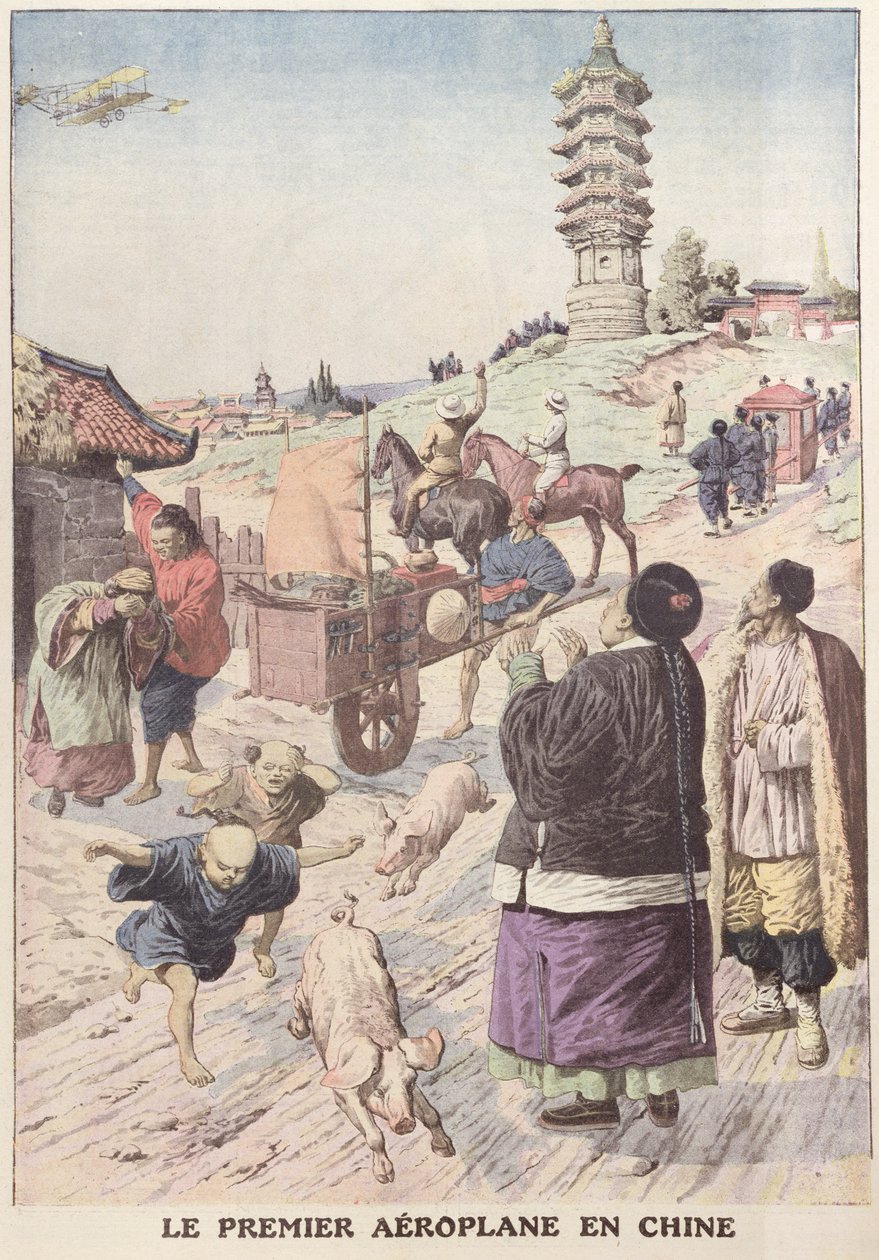 První letadlo v Číně, ilustrace z Le Petit Journal z dubna 1911 od French School