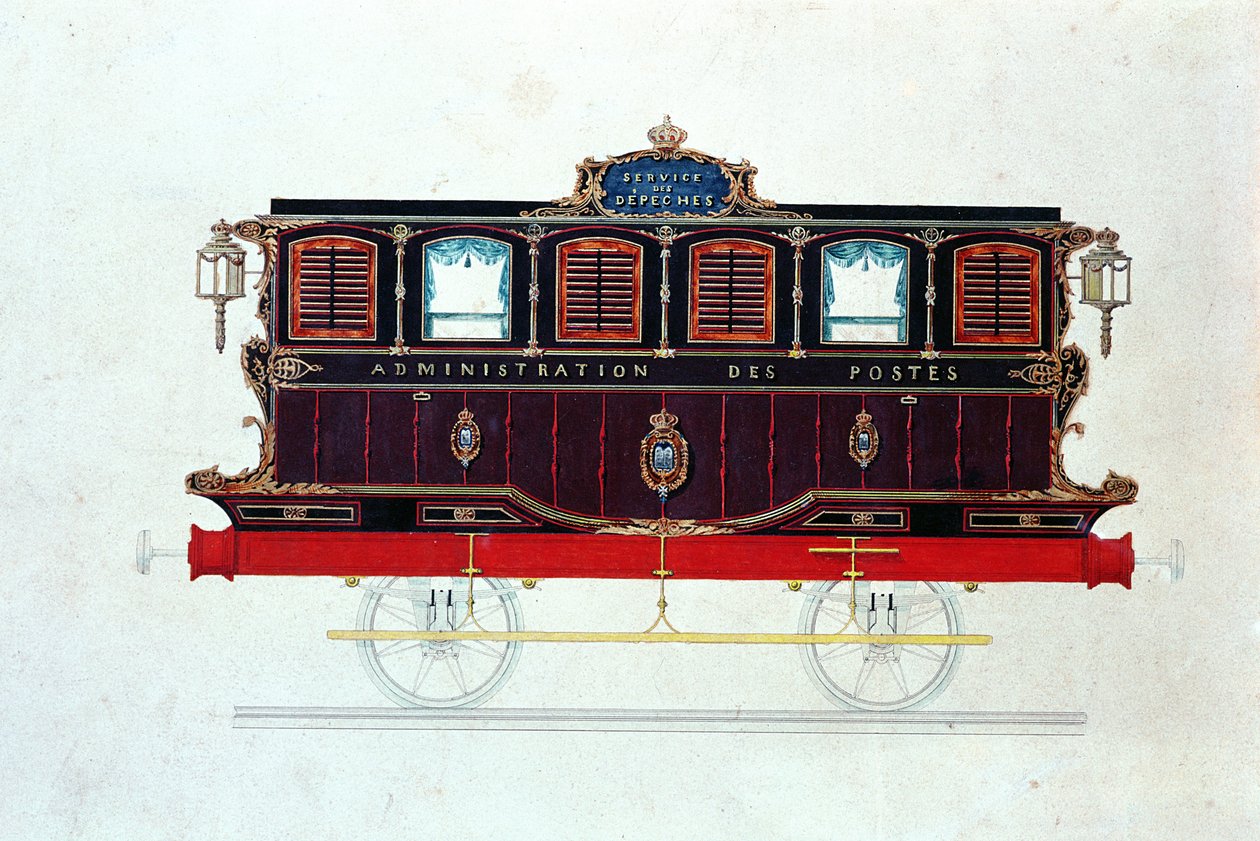 První poštovní dodávka ve Francii, cca 1830-48 (pero, inkoust a wc na papíře) od French School