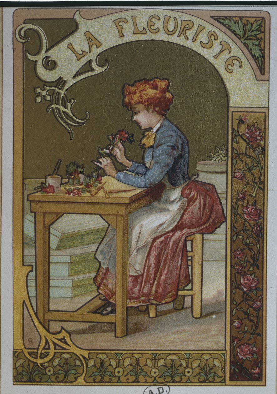 Dívka s květinami, kolem roku 1900 od French School