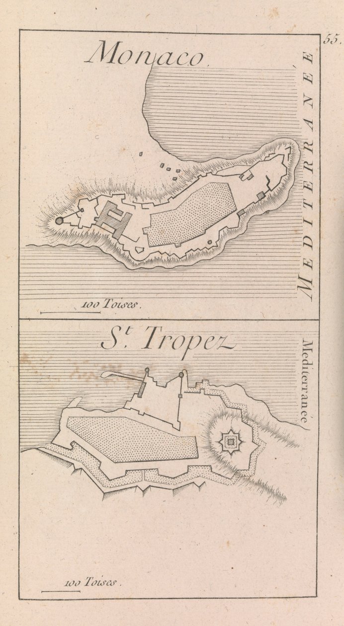 Opevnění v Monaku a Saint Tropez , asi 1760 (tisk) od French School