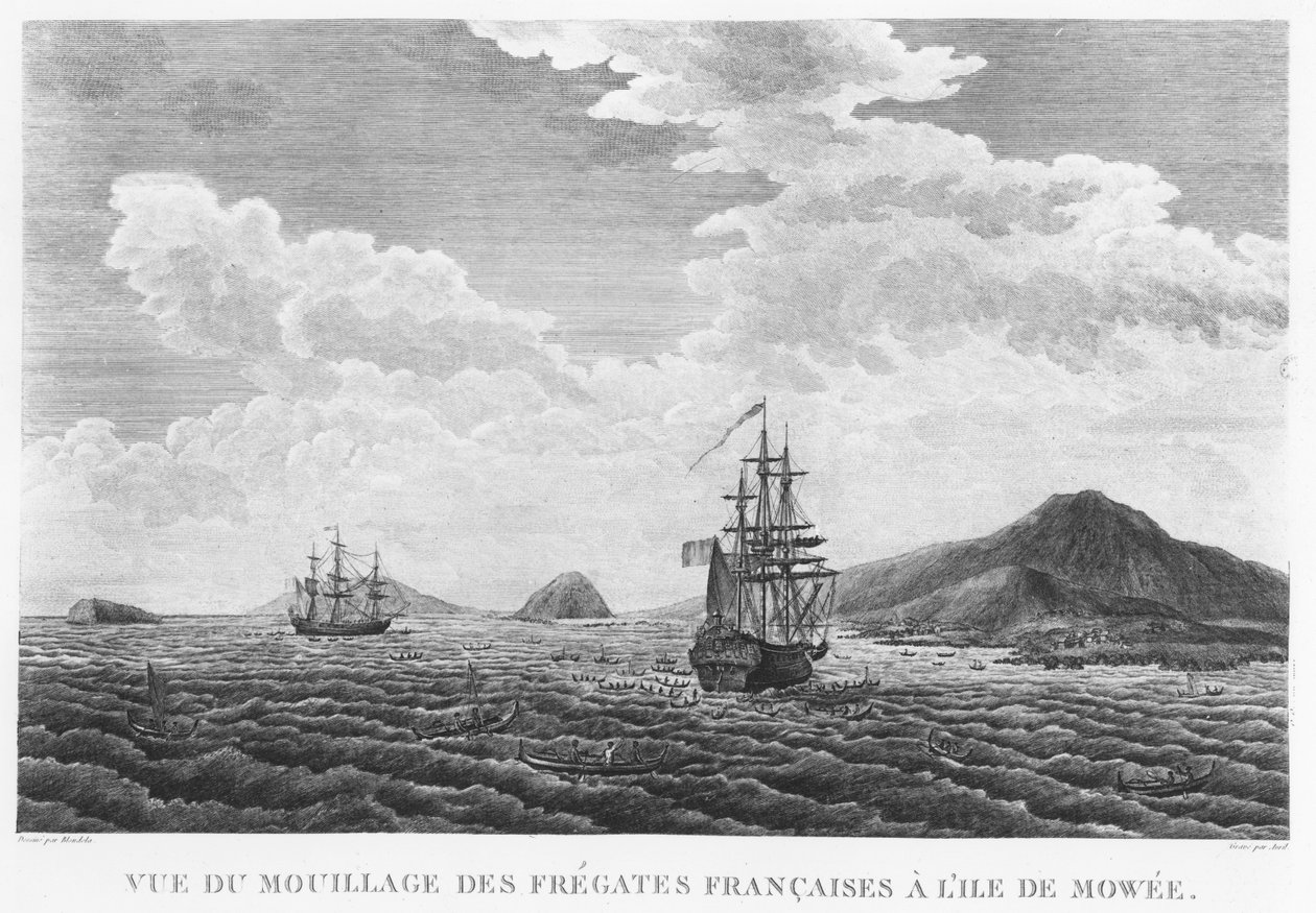 Fregaty La Perouse na ostrově Maui (rytina) od French School