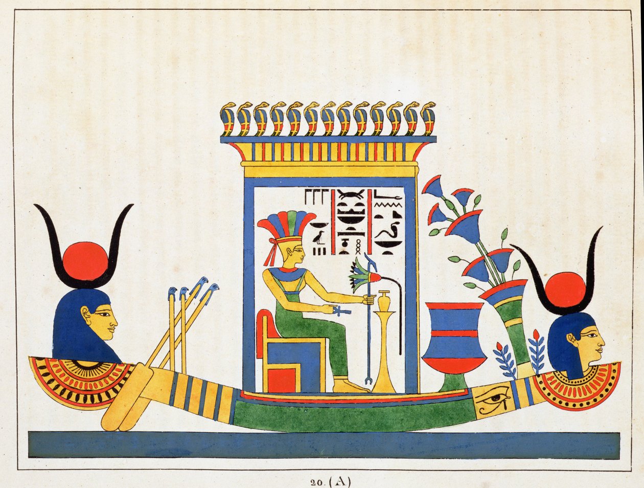 Bohyně Anuket, ilustrace z egyptského Pantheonu: sbírka mytologických postav ze starověkého Egypta od Jean-Francoise Champolliona, vydáno kolem roku 1986 od French School