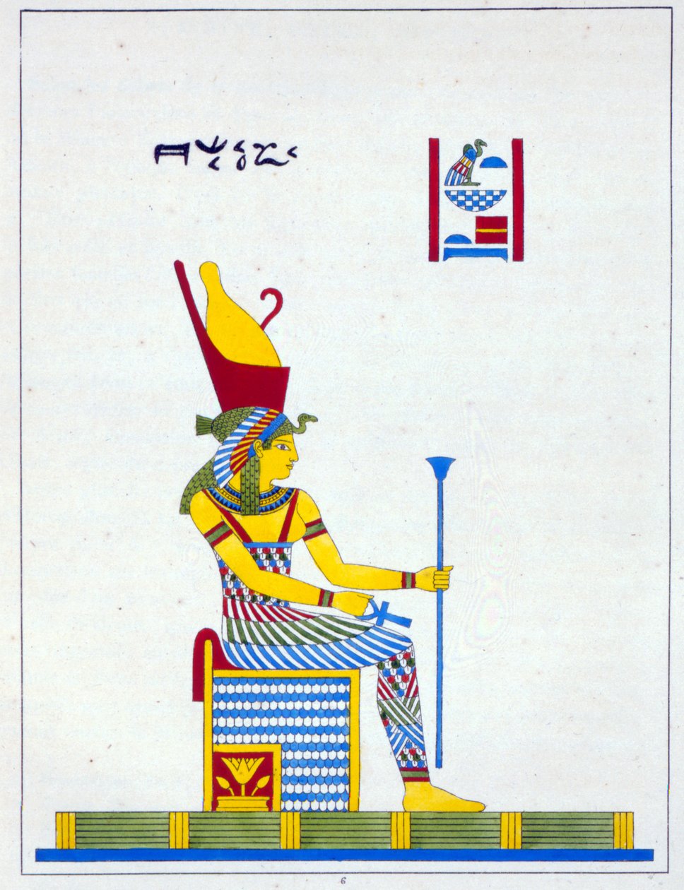 Bohyně Neith, ilustrace z Pantheon Egyptien: sbírka mytologických postav ze starověkého Egypta od Jean-Francoise Champolliona, vydáno kolem roku 1986 od French School