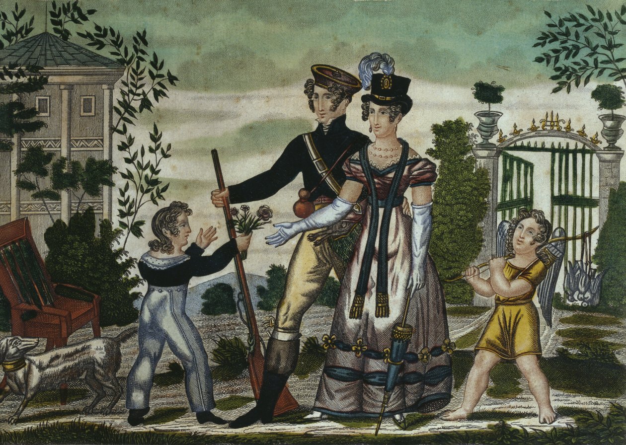 Lovci se vracejí, deska 4, počátek 19. století (barevná rytina) od French School
