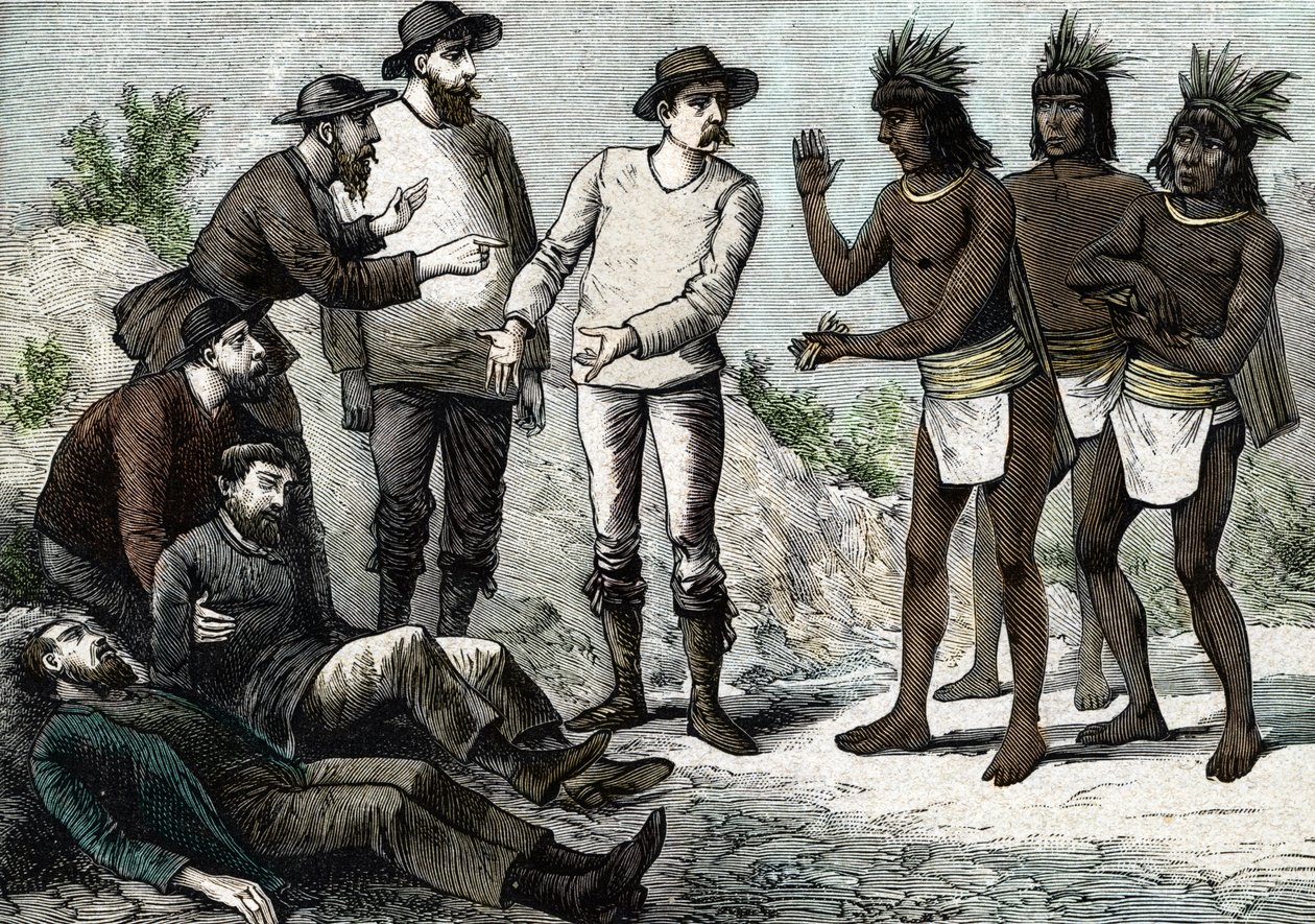 Obyvatelé Peru pomáhají jezuitům trpícím malárií s Cinchona od French School