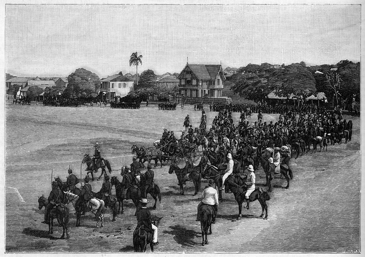 Poslední recenze prezidenta Etienna Felicite Salomona (1820-1888) v Port au Prince na Haiti. od French School