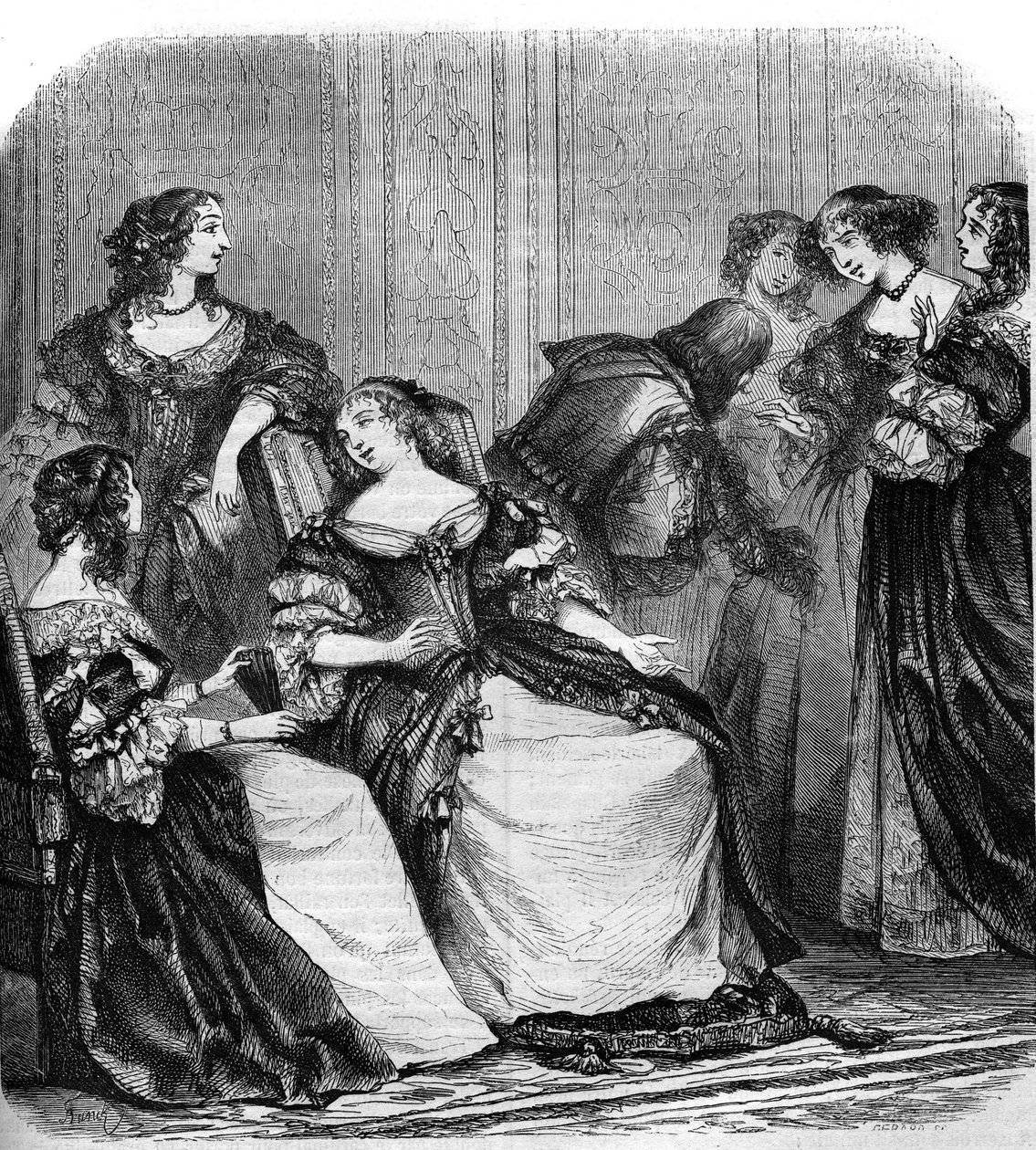 Literární salon markýze de Rambouillet inspiroval Moliera k napsání „Les precieux směšné“. Kolem Marquise (rozená Catherine de Vivonne od French School