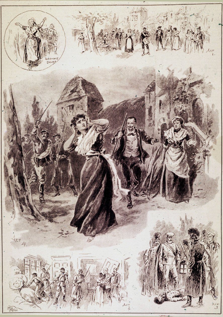 Hlavní ilustrace znázorňuje scénu: „Byla slyšet slza, následovaly jednotlivé rány. Francoise, rozrušená chvěním, si vzala ruce k uším.““ pro „L