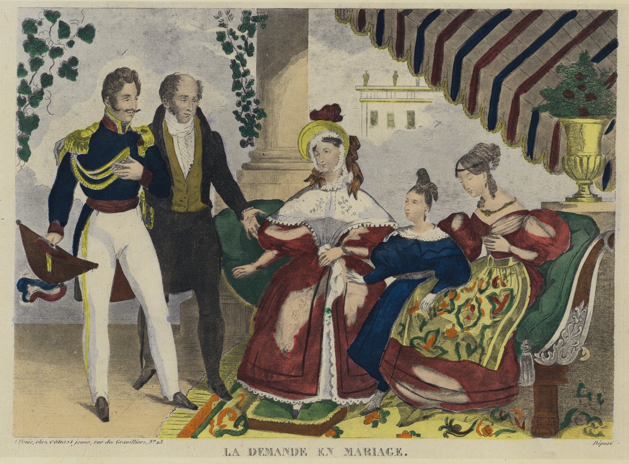 Žádost o ruku (barevná litografie) od French School