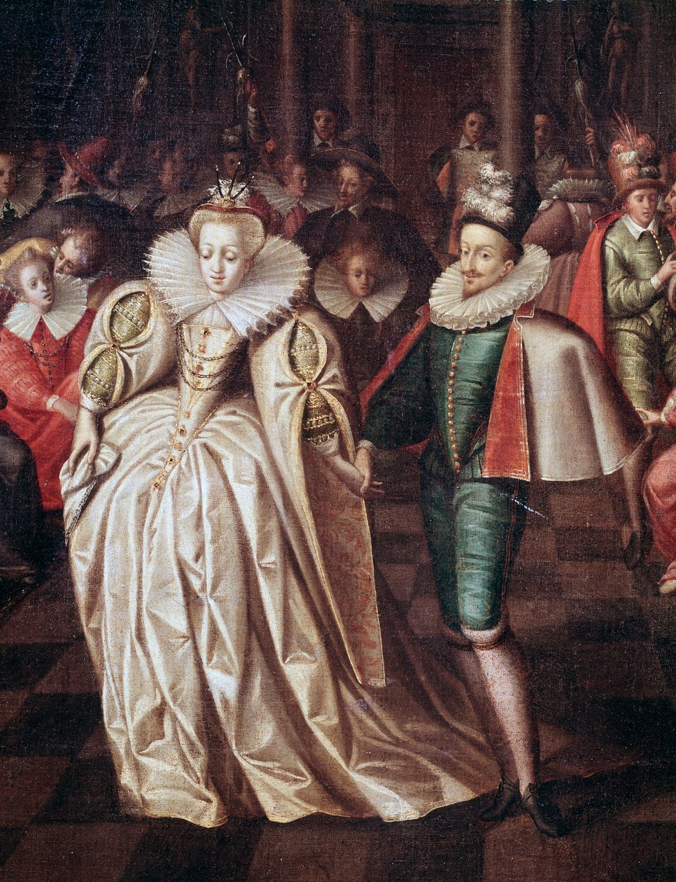 Manželský pár, vévoda de Joyeuse a Margaret Lotrinská, detail plesu z 24. září od French School