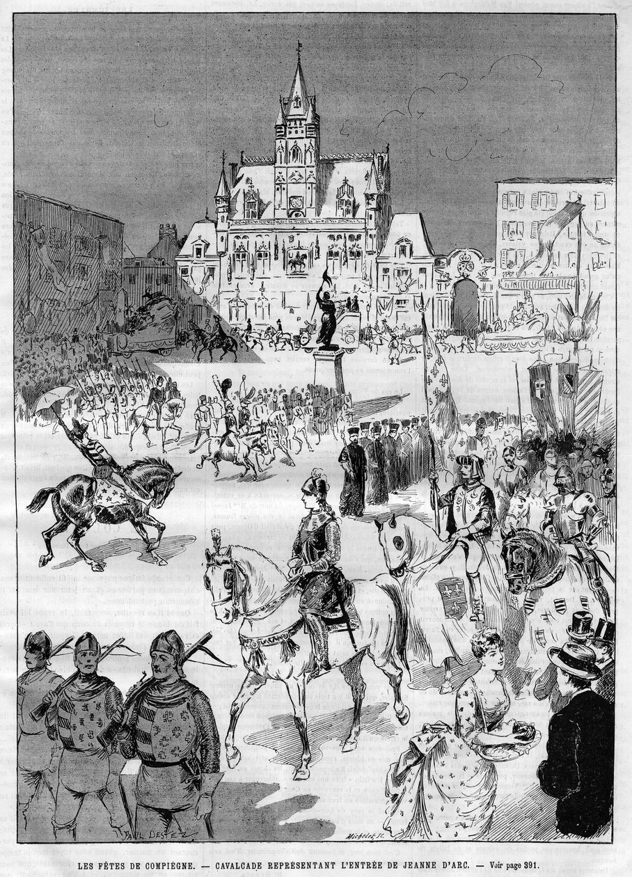 Středověké svátky Compiegne v roce 1886: kavalkáda představující vjezd Johanky z Arku (1412-1431). Gravírování v „“Le Monde Illustré““ od French School