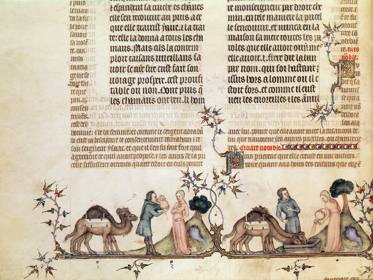 Setkání Eliezera a Rebeccy u studny, z Bible Jean de Sy, kolem roku 1355 od French School