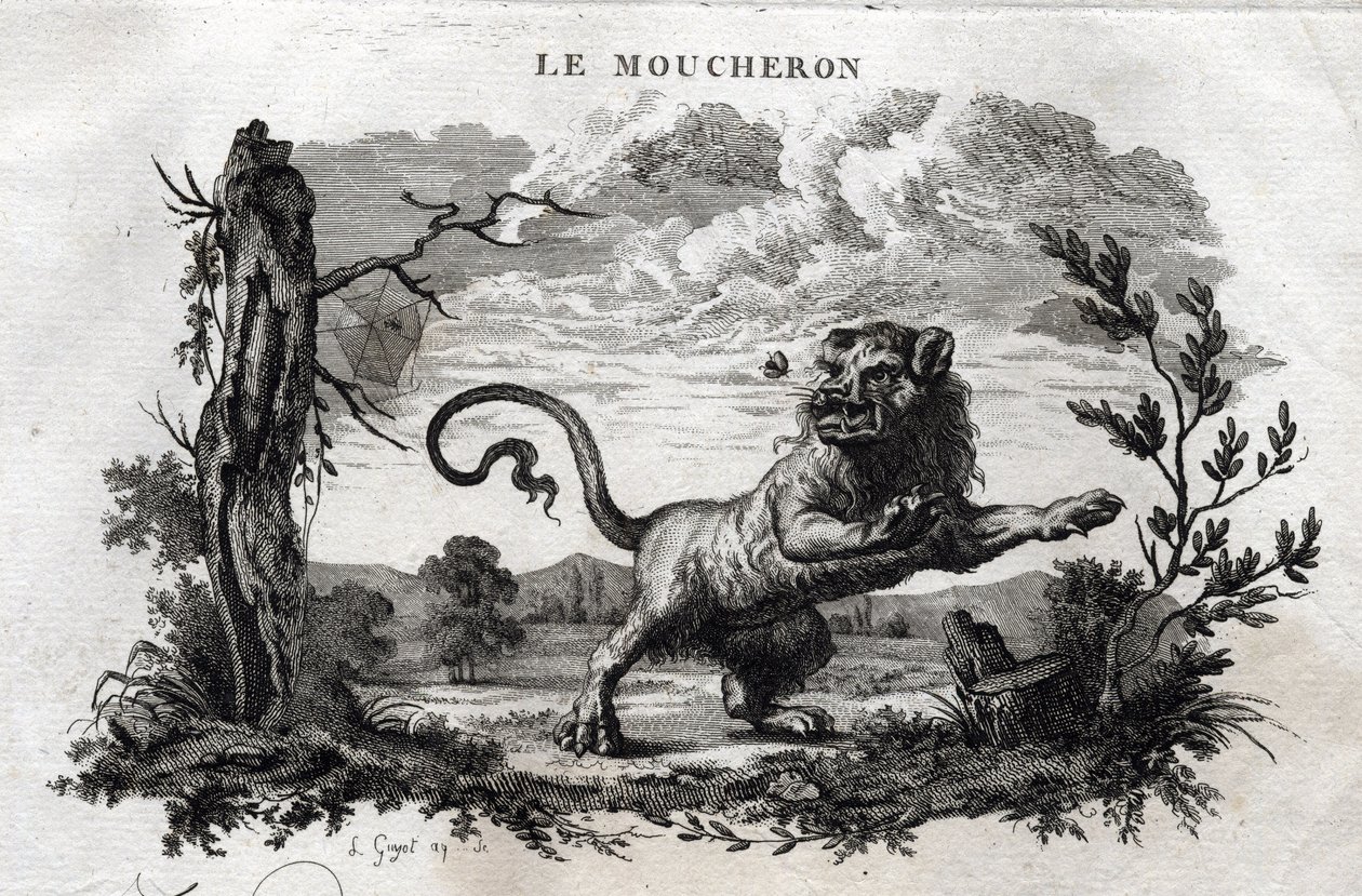 Pakomáry. Pohádka o Esope. (Řecký spisovatel Esopo nebo Ecopus, 6. století př. n. l.) Napsal Guillaume Montfort a Gravees Beauble v roce 1801. od French School
