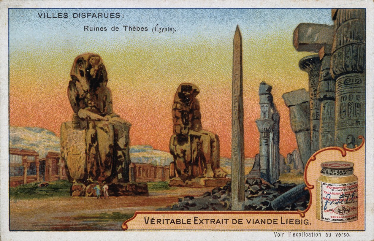 Chybějící města: ruiny Théb (Egypt) - reklamní nálepka Liébig od French School