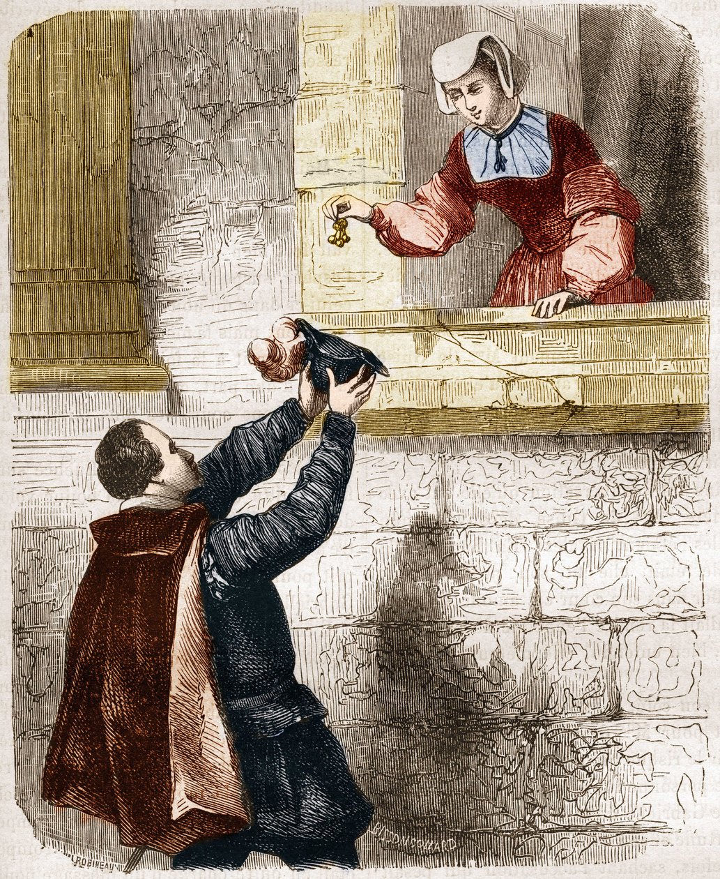 Tajemné lásky krále Jindřicha II. (1519-1559) a Diane de Poitiers (1499-1566). Rytina do „Historie prostituce a zhýralosti mezi všemi národy světa od starověku po současnost“ od Dr. Th. -F. Debray. 1879. od French School