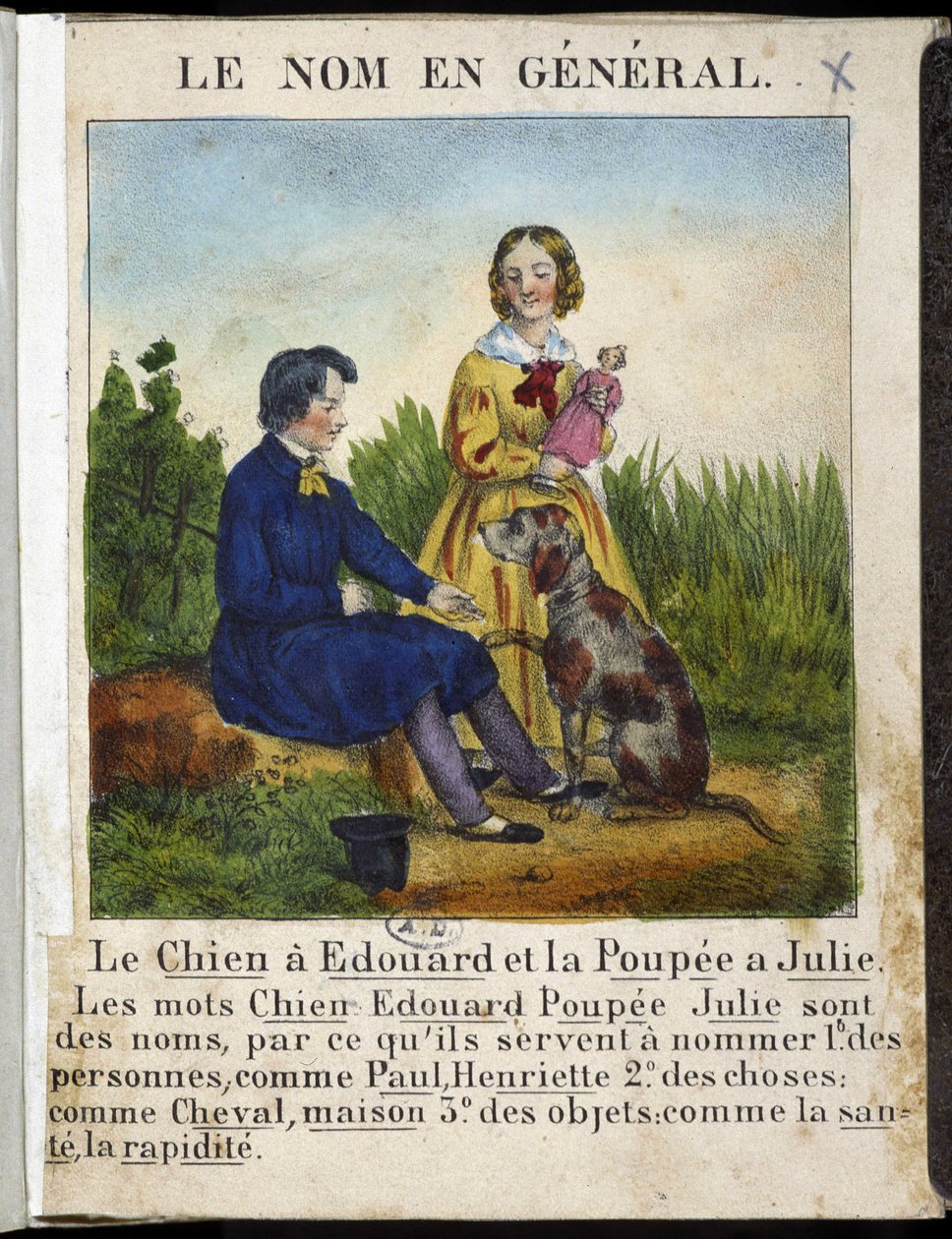 Jméno obecně (chlapec se psem a dívka s panenkou) - v „“ La grammaire en images““ od French School
