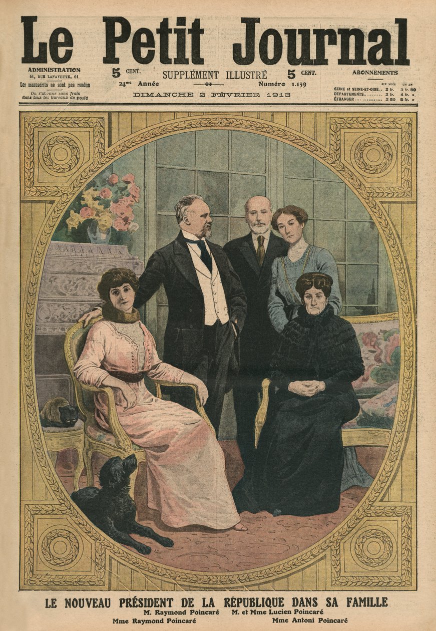 Nový prezident Francouzské republiky Raymond Poincare s rodinou, ilustrace na přední straně obálky z 