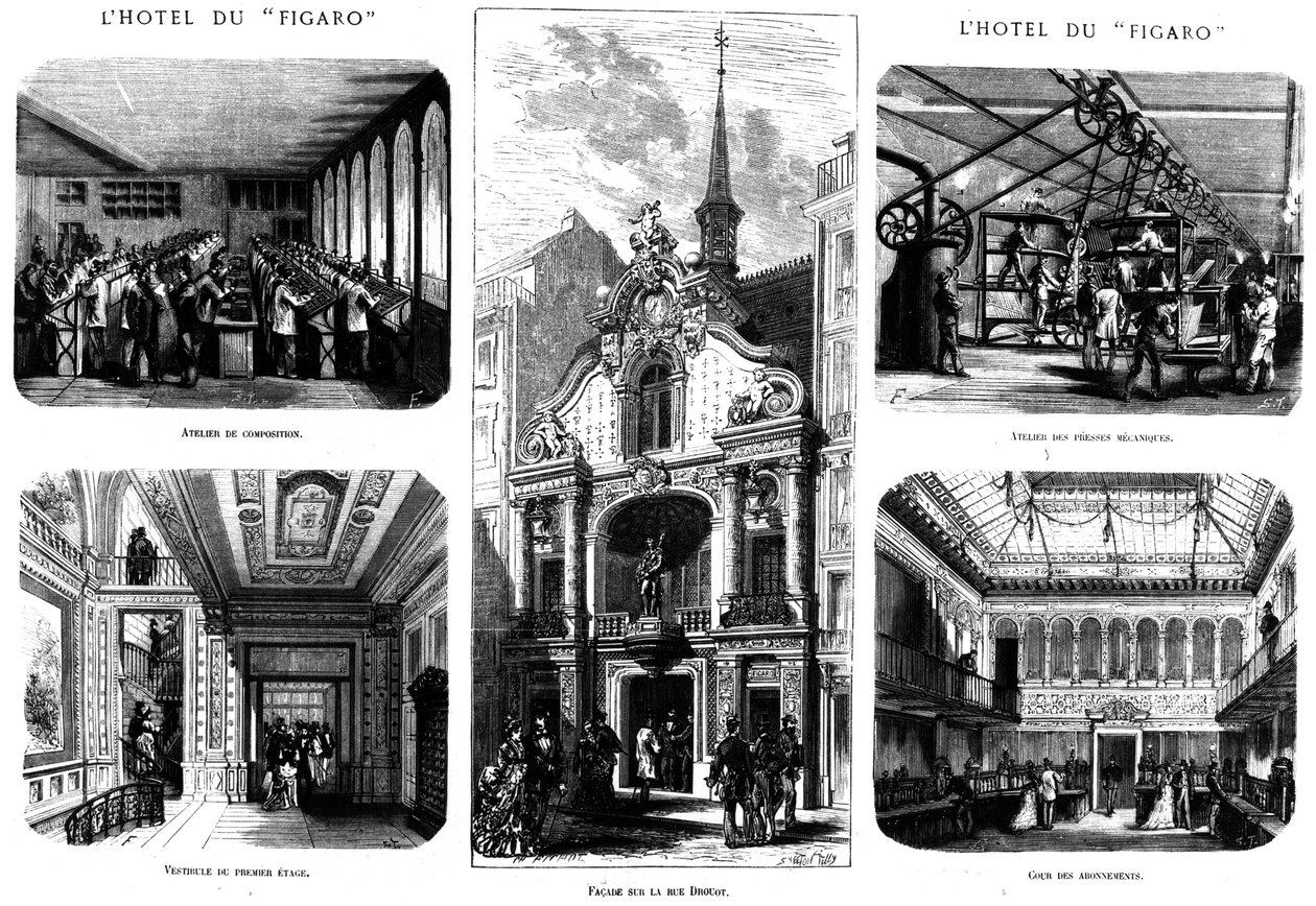 Kanceláře Figaro, 26 rue Drouot, Paříž, 1874 od French School
