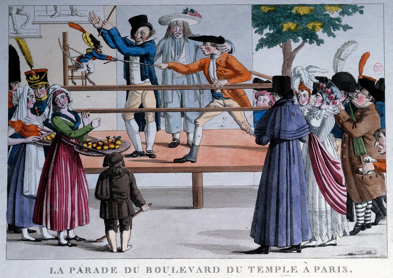 Průvod chrámu boulevard du v Paříži. Anonymní litografie od French School