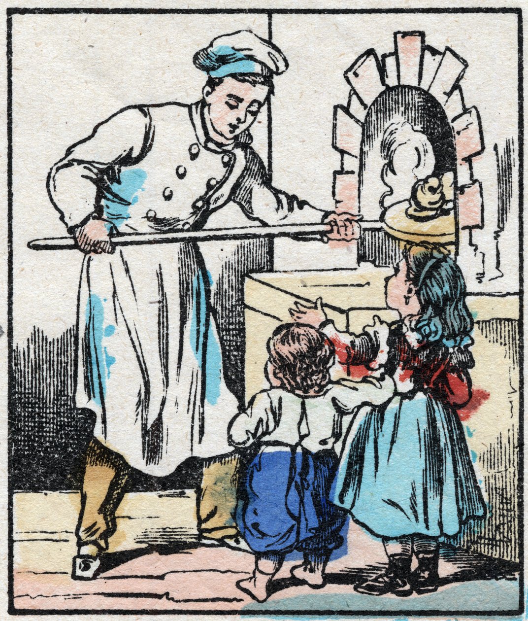 Výrobce pečiva. Rytina „“La chanson des metier““. Epinal imaging, konec 19. století. Soukromá sbírka od French School
