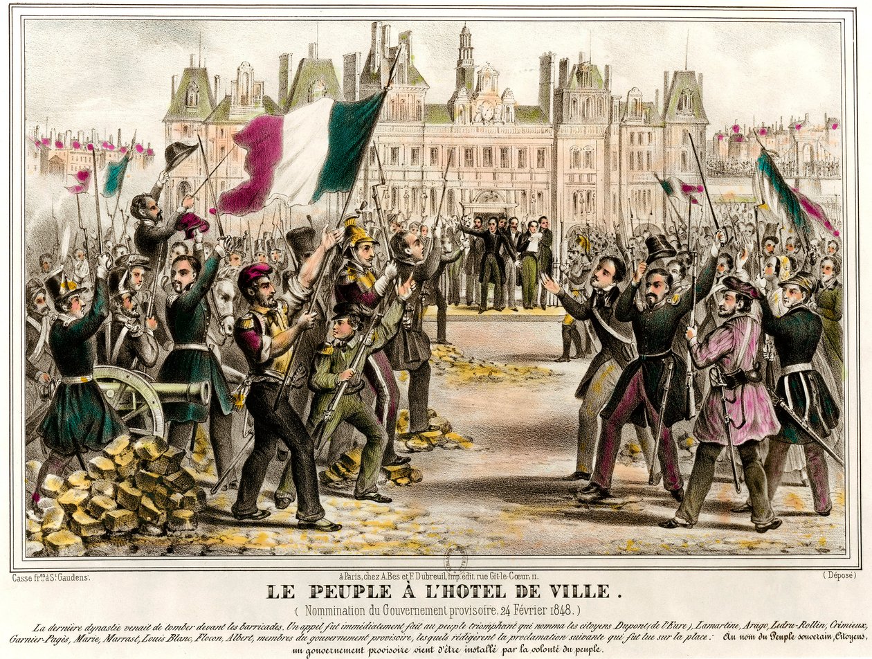 Lidé měli radnici, když byla 24.2.1848 jmenována prozatímní vláda. Mezi členy této vlády jsou Pierre Marie de Saint-Georges (Saint Georges), Adolphe Cremieux, Francois Arago, Armand Marrast, Louis Antoine Garnier-Pages (Gar od French School