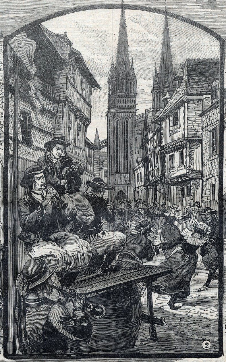 Hráči biniou v Quimper (Finistere, Bretaň). v „Le Petit Parisien““ od French School