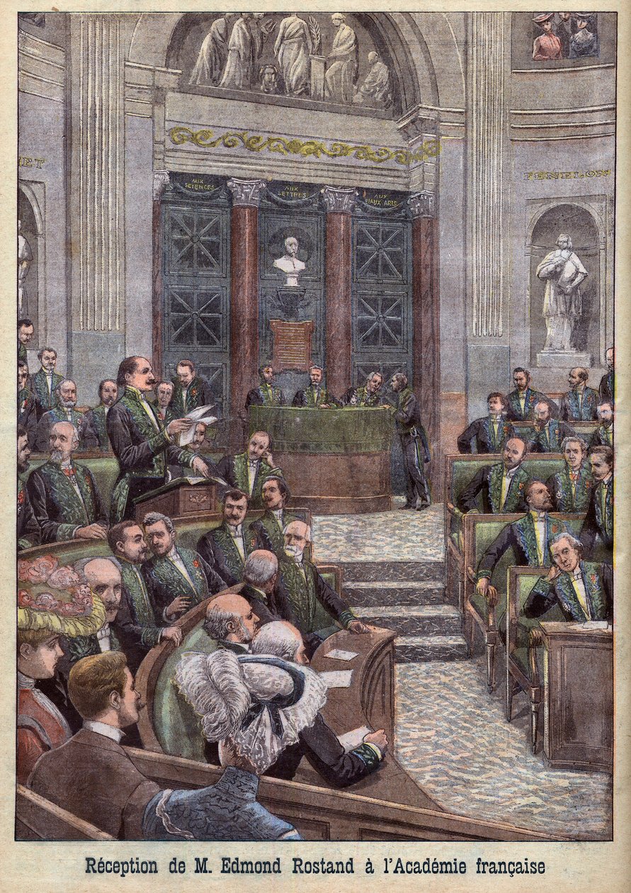 Básník a dramatik Edmond Rostand byl přijat na Akademii Francaise pro „Le Petit Journal“ od French School